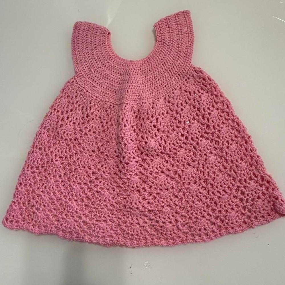 Handmade Crochet Baby Dress Pink | Vintage Style‎ | 6–12M
